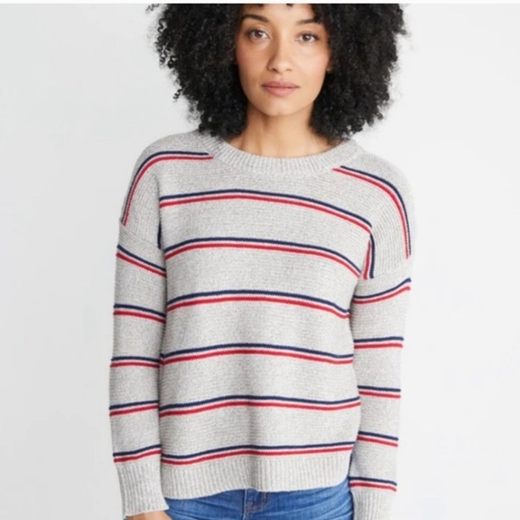 Marine Layer Womens Knit Sweater Beige Striped Long Sleeve Linen Blend Size M - Picture 1 of 10